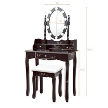 Load image into Gallery viewer, Oval Mirror Vanity Set with 10 LED Dimmable Bulbs and 3 Drawers-Brown