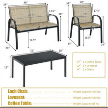 Load image into Gallery viewer, 4 pcs Patio Furniture Set with Glass Top Coffee Table-Brown