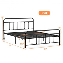 Load image into Gallery viewer, Full Size Metal Bed Frame with Steel Slats Headboard-Black