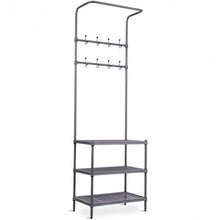Load image into Gallery viewer, 3 Tier Metal Storage Shelf 16 Hooks Hat Shoes Rack