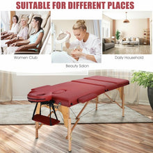 Load image into Gallery viewer, 3 Fold 84" L Portable Adjustable Massage Table with Carry Case-Red