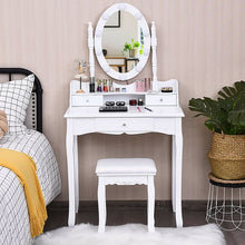 Load image into Gallery viewer, Oval Mirror Vanity Set  with 10 LED Dimmable Bulbs and 3 Drawers-White
