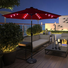 Load image into Gallery viewer, 9 Ft and 32 LED Lighted Solar Patio Market Umbrella Shelter with Tilt and Crank-Burgundy