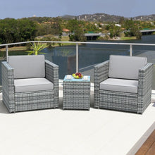 Load image into Gallery viewer, 3 Pcs Patio Garden Rattan Furniture Sofa Cushioned Coffee Table Set