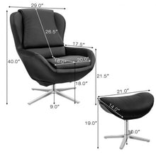 Load image into Gallery viewer, Swivel Top Grain Leather Lounge Armchair Rocking Chair with Ottoman-Black