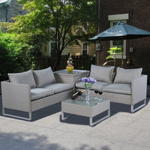 Load image into Gallery viewer, 4 pcs Rattan Patio Sofa Cushioned Seat