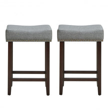 Load image into Gallery viewer, 2 pcs Nailhead Saddle Bar Stools with Fabric Seat & Wood Legs-Gray