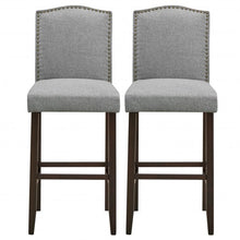 Load image into Gallery viewer, 29" Bar Height Set of 2 Nailhead Bar Stools with Rubber Wood Legs-Gray