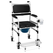 Load image into Gallery viewer, 2-in-1 Aluminum Commode Shower Wheelchair with Locking Casters