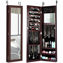 Load image into Gallery viewer, Full Length Mirror Jewelry Cabinet with Ring Slots and Necklace Hooks-Dark Brown
