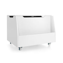 Load image into Gallery viewer, Wooden Mobile Toy Storage Organizer with Bookshelf and Lockable Wheels-White