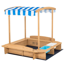 Load image into Gallery viewer, Kids Wooden Sandbox with Striped Canopy