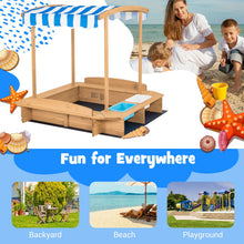 Load image into Gallery viewer, Kids Wooden Sandbox with Striped Canopy