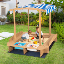 Load image into Gallery viewer, Kids Wooden Sandbox with Striped Canopy