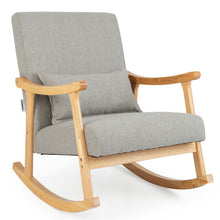 Load image into Gallery viewer, Upholstered Rocking Chair with Pillow and Rubber Wood Frame-Gray