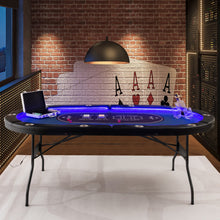 Load image into Gallery viewer, Foldable 10-Player Poker Table with LED Lights and USB Ports Ideal for Texas Casino-Blue