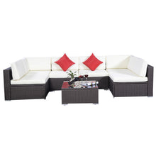 Load image into Gallery viewer, 7 Pieces Outdoor Patio Wicker Rattan Cushioned Sofa
