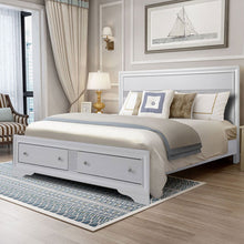 Load image into Gallery viewer, King Size Bed Frame Platform Wood Slats Tall Headboard Drawer Home Furniture -Queen size