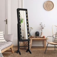 Load image into Gallery viewer, Mirrored Jewelry Cabinet Armoire Organizer w/ LED lights-Black