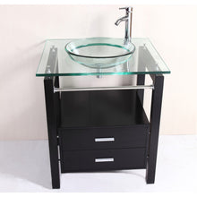 Load image into Gallery viewer, Modern 28" Bathroom Tempered Clear Glass Vessel Sink & Vanity Cabinet w/ Faucet
