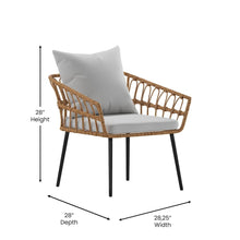 Load image into Gallery viewer, Set of 2 Boho Rope Rattan Wicker Patio Chairs with Gray Cushions, Natural
