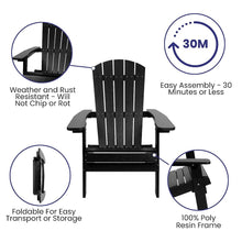 Load image into Gallery viewer, Set of 2Folding Adirondack Chairs in Black with Cream Cushions, Porch, and Patio
