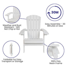 Load image into Gallery viewer, Set of 2Folding Adirondack Chairs in White with Blue Cushions, Porch, and Patio
