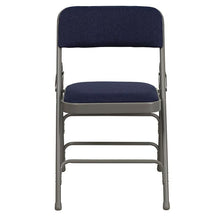 Load image into Gallery viewer, 4 Pk. Curved Triple Braced &amp; Double Hinged Navy Fabric Metal Folding Chair
