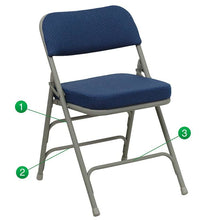 Load image into Gallery viewer, 4 Pk. Triple Braced &amp; Double Hinged Navy Fabric Metal Folding Chair
