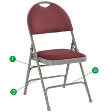 Load image into Gallery viewer, 4 Pk. Triple Braced Burgundy Fabric Metal Folding Chair with Easy-Carry Handle
