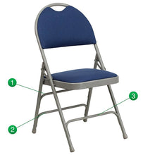 Load image into Gallery viewer, 4 Pk. Triple Braced Navy Fabric Metal Folding Chair with Easy-Carry Handle
