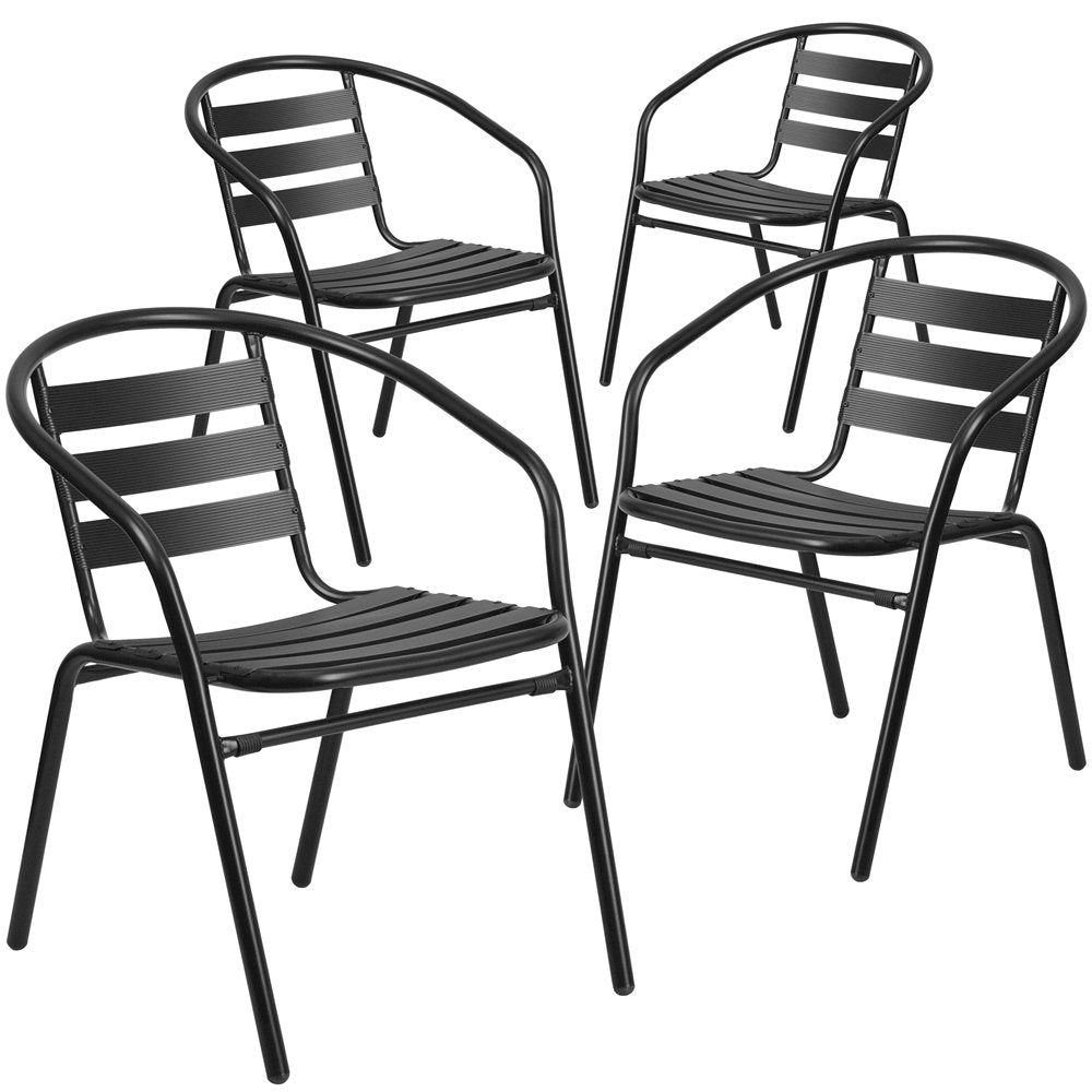 4 Pk. Black Metal Restaurant Stack Chair with Aluminum Slats