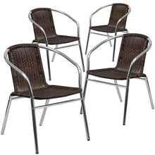 Load image into Gallery viewer, 4 Pk. Aluminum and Dark Brown Rattan Commercial Indoor-Outdoor Stack Chair
