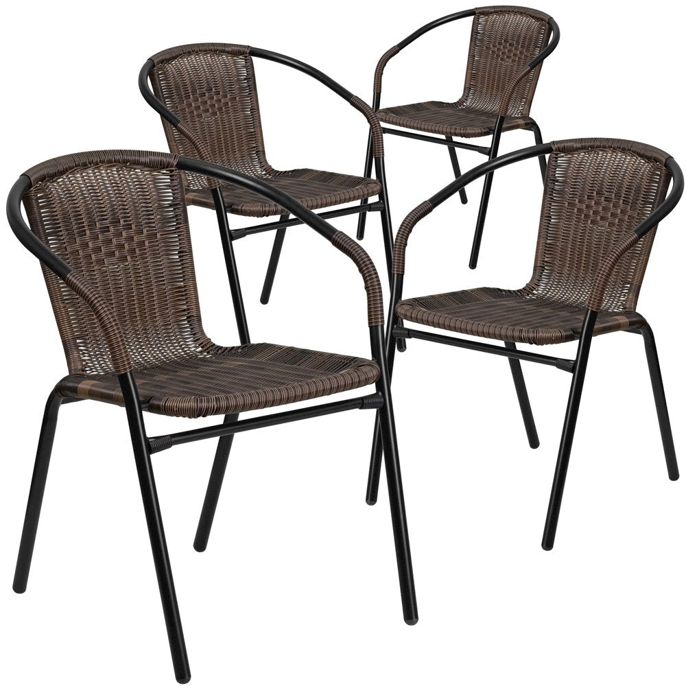 4 Pk. Dark Brown Rattan Indoor-Outdoor Restaurant Stack Chair