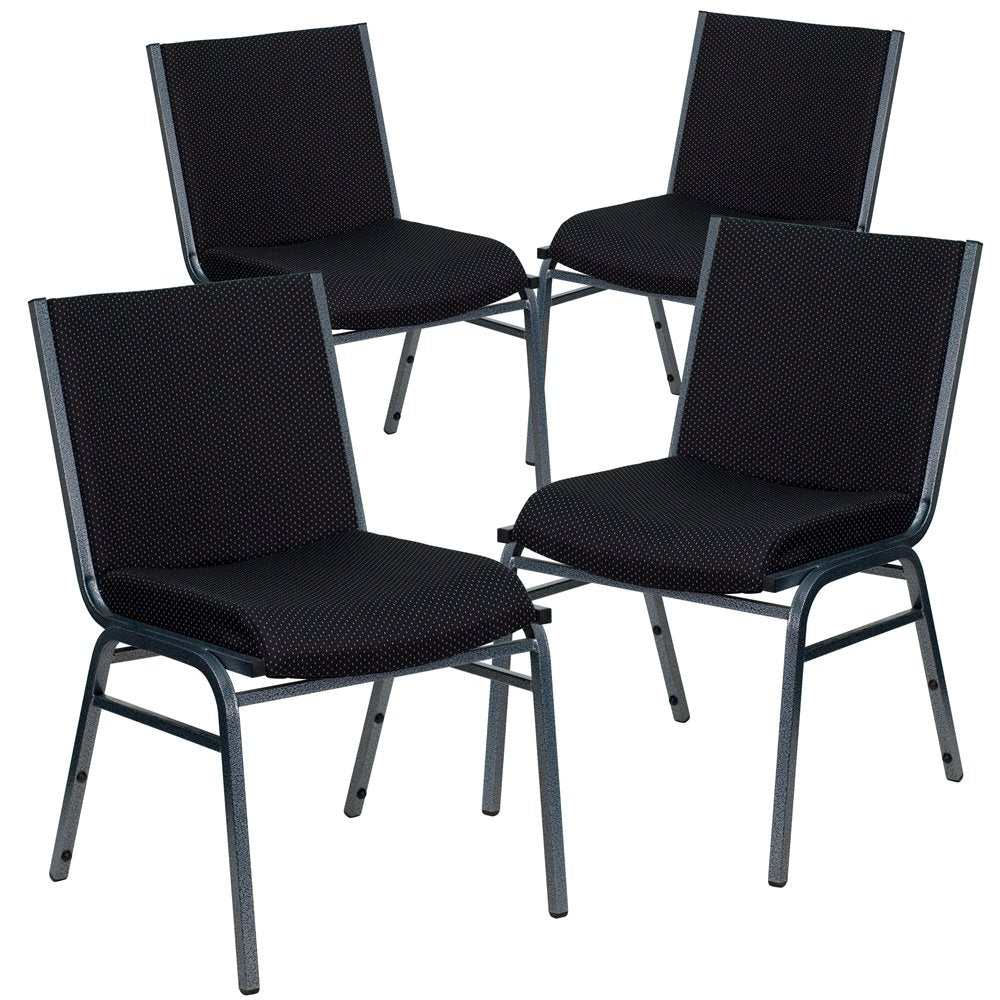 4 Pk. Heavy Duty, 3'' Thickly Padded, Black Patterned Upholstered Stack Chair
