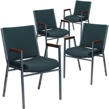 Load image into Gallery viewer, 4 Pk. 3'' Thickly Padded, Green Patterned Upholstered Stack Chair with Arms
