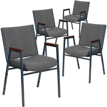 Load image into Gallery viewer, 4 Pk. Heavy Duty, 3'' Thickly Padded, Gray Upholstered Stack Chair with Arms
