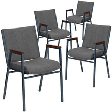 Load image into Gallery viewer, 4 Pk. Heavy Duty, 3'' Thickly Padded, Gray Upholstered Stack Chair with Arms
