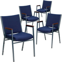 Load image into Gallery viewer, 4 Pk. 3&#39;&#39; Thickly Padded, Navy Patterned Upholstered Stack Chair with Arms
