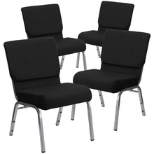 Load image into Gallery viewer, 4 Pk. 21&#39;&#39; Black Fabric Stacking Church Chair - Silver Vein Frame
