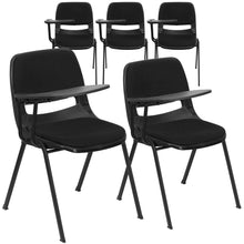 Load image into Gallery viewer, 5 Pk. Black Padded Ergonomic Shell Chair with Right Handed Flip-Up Tablet Arm

