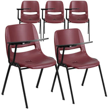 Load image into Gallery viewer, 5 Pk. Burgundy Ergonomic Shell Chair with Right Handed Flip-Up Tablet Arm
