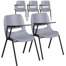 Load image into Gallery viewer, 5 Pk. Gray Ergonomic Shell Chair with Right Handed Flip-Up Tablet Arm
