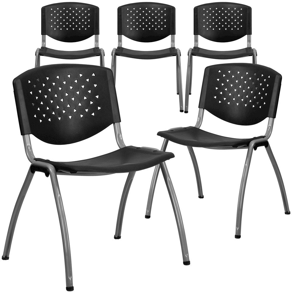5 Pk. 880 lb. Capacity Black Plastic Stack Chair with Titanium Frame