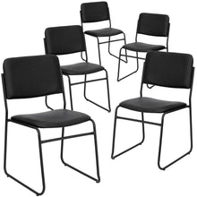 Load image into Gallery viewer, 5 Pk. 1000 lb. Capacity High Density Black Vinyl Stacking Chair with Sled Base
