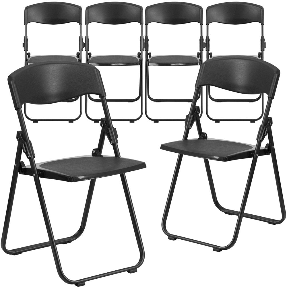 6 Pk. 880 lb. Capacity Black Plastic Folding Chair with Ganging Brackets