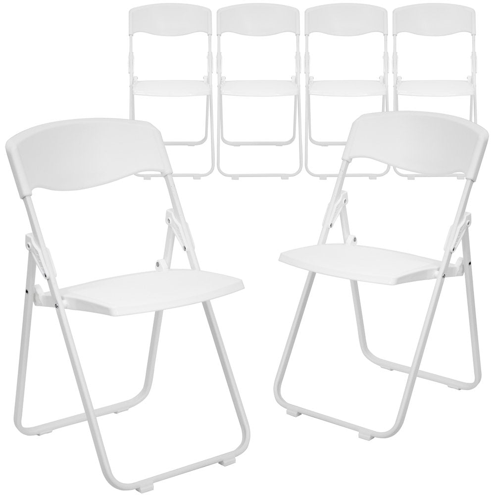 6 Pk. 880 lb. Capacity White Plastic Folding Chair with Ganging Brackets