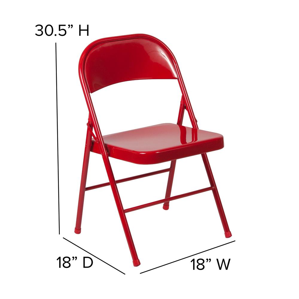 2 Pack Double Braced Red Metal Folding Chair