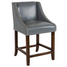 Load image into Gallery viewer, 24" High Walnut Counter Height Stool in Light Gray LeatherSoft, Set of 2
