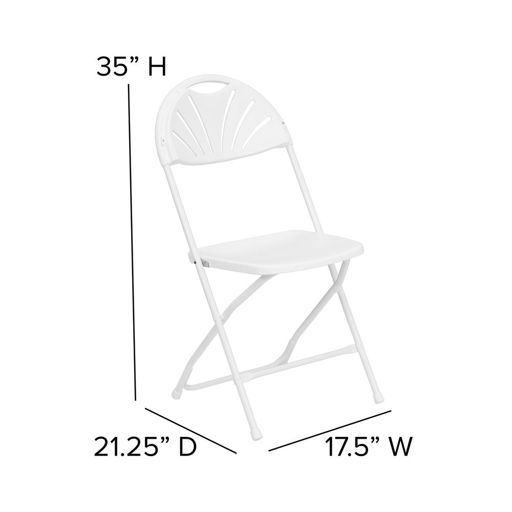 2 Pack 650 lb. Capacity White Plastic Fan Back Folding Chair